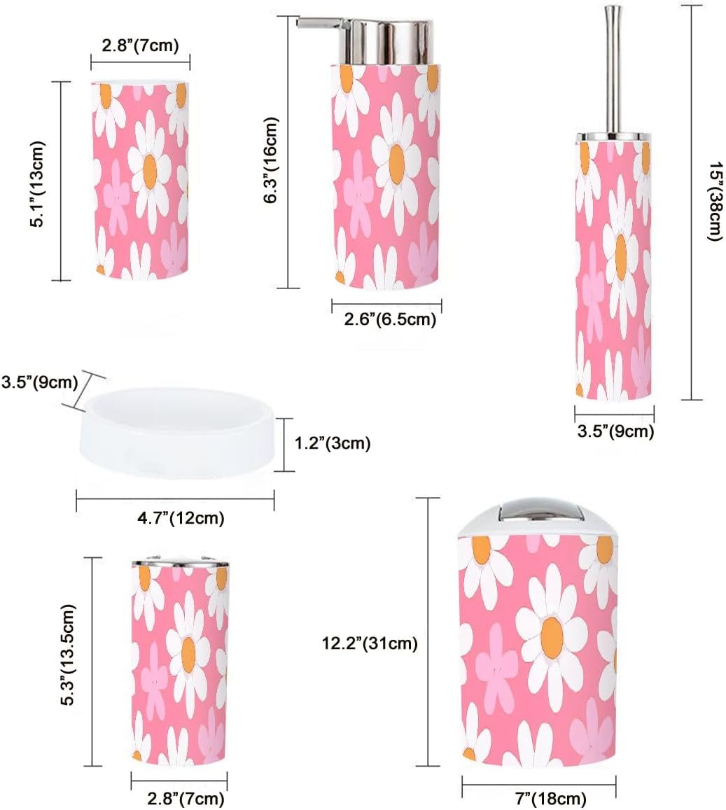 Boho Daisy Flower Bathroom Accessories 6-Piece Set