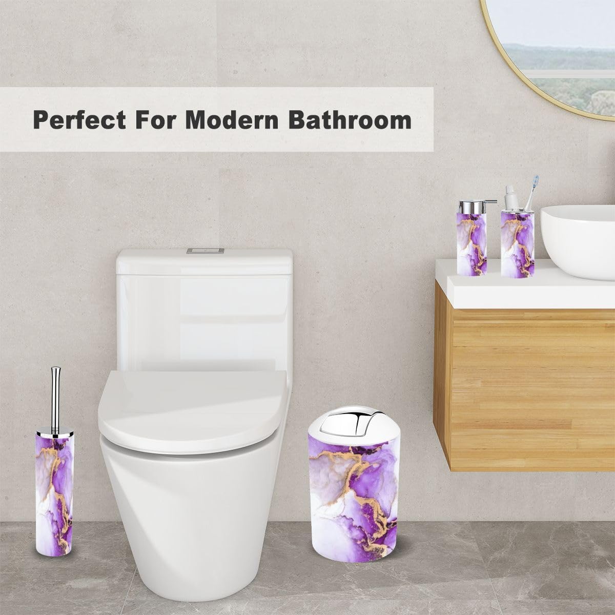 6 Piece Purple Gold Marble Bathroom Accessories Set