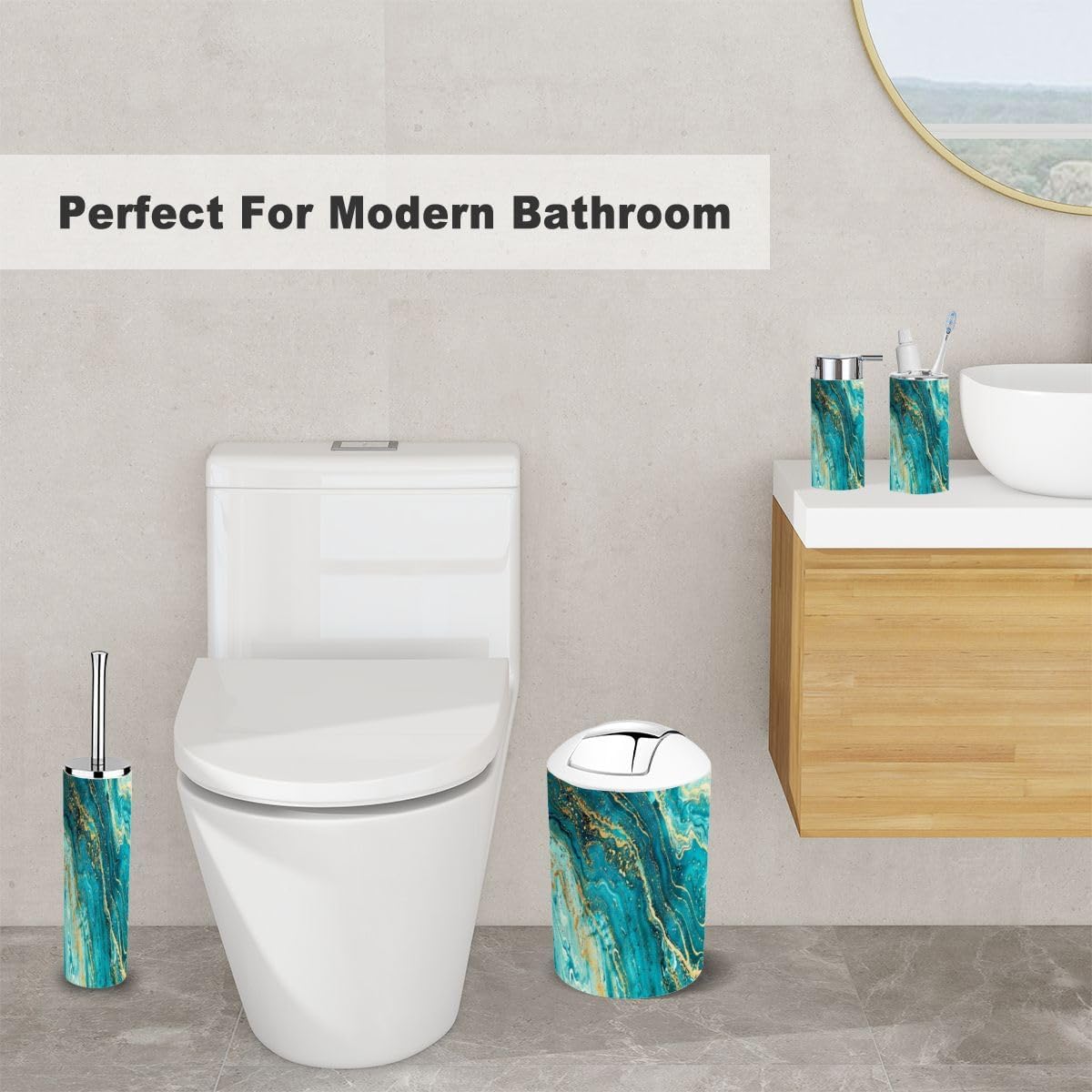 Modern Marble Turquoise Bathroom Accessories Set 6 Piece