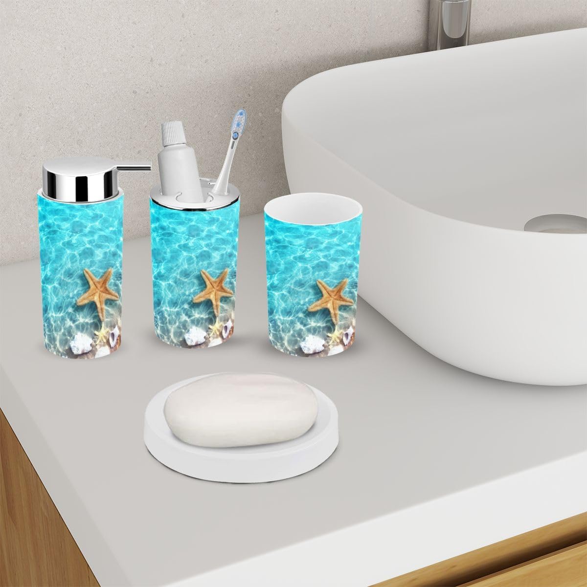 6 Piece Bathroom Accessory Set with Starfish Design 1