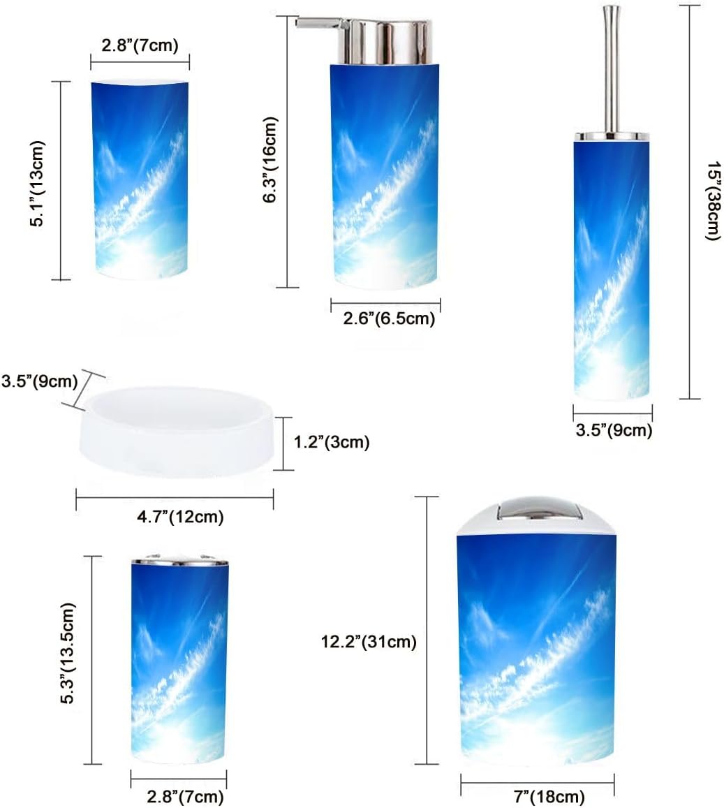 Boho Blue Sky Clouds Bathroom Accessory Set 6 Piece