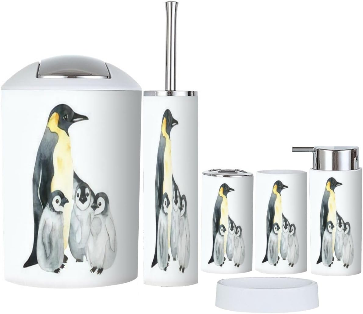 Penguins Bathroom Accessory Set 6 Piece White