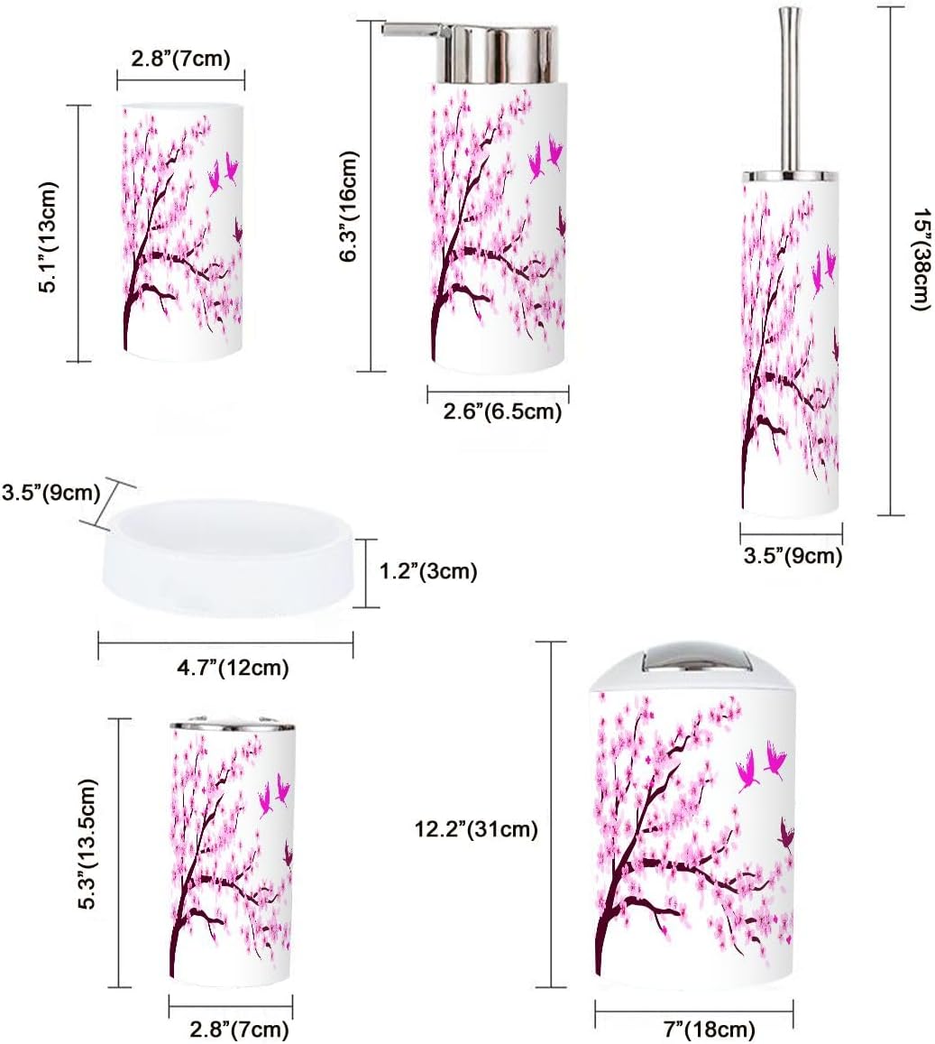 Cherry Blossom Birds Bathroom Accessory Set 6 Piece 1