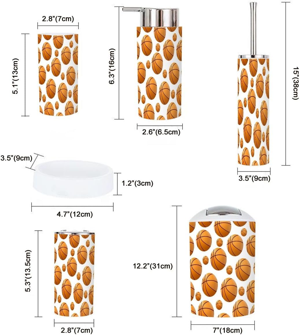 6 Piece Bathroom Accessory Set with Trash Can and Basketball Design