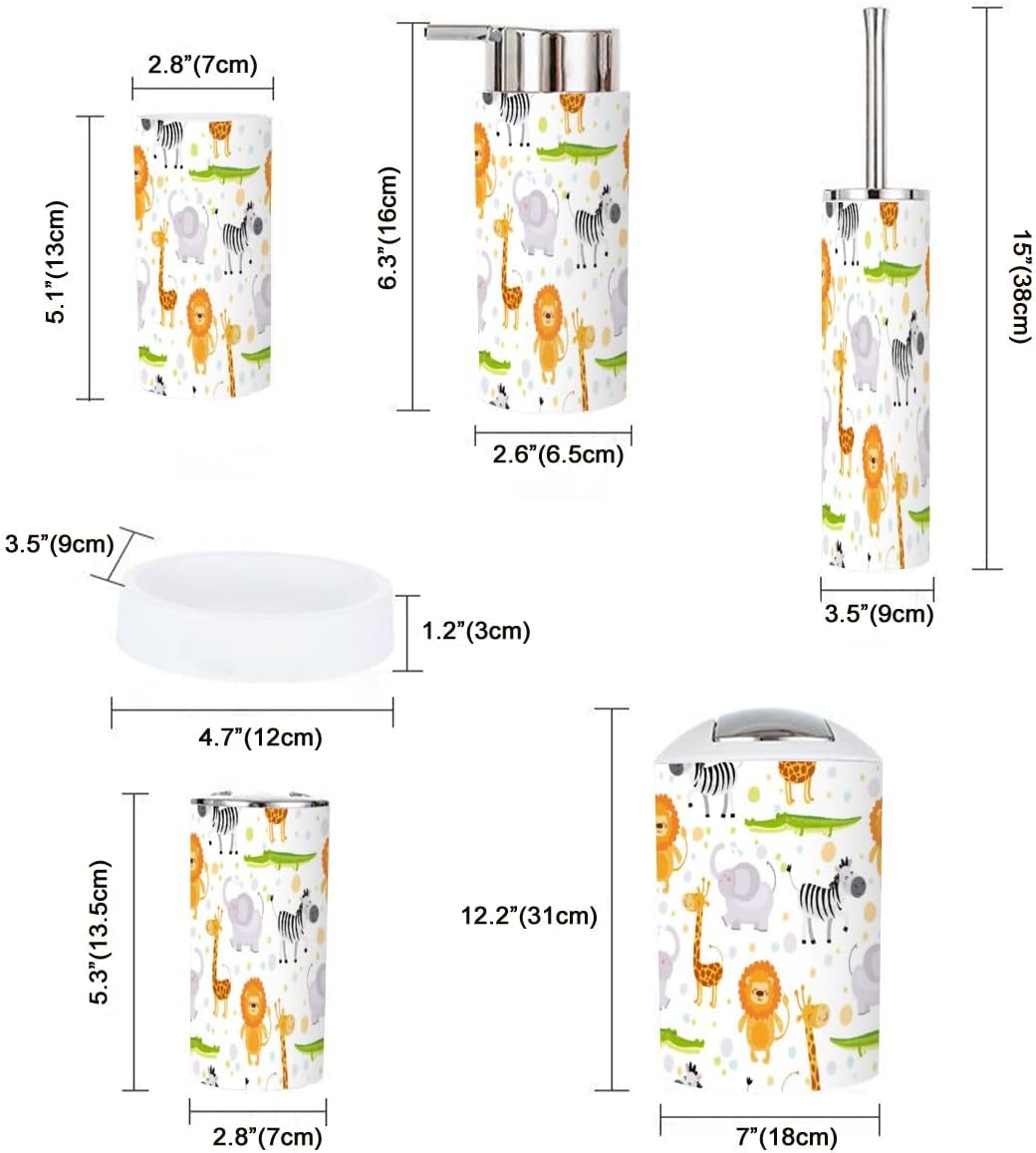 6 Piece Bathroom Accessory Set with Giraffe Pattern