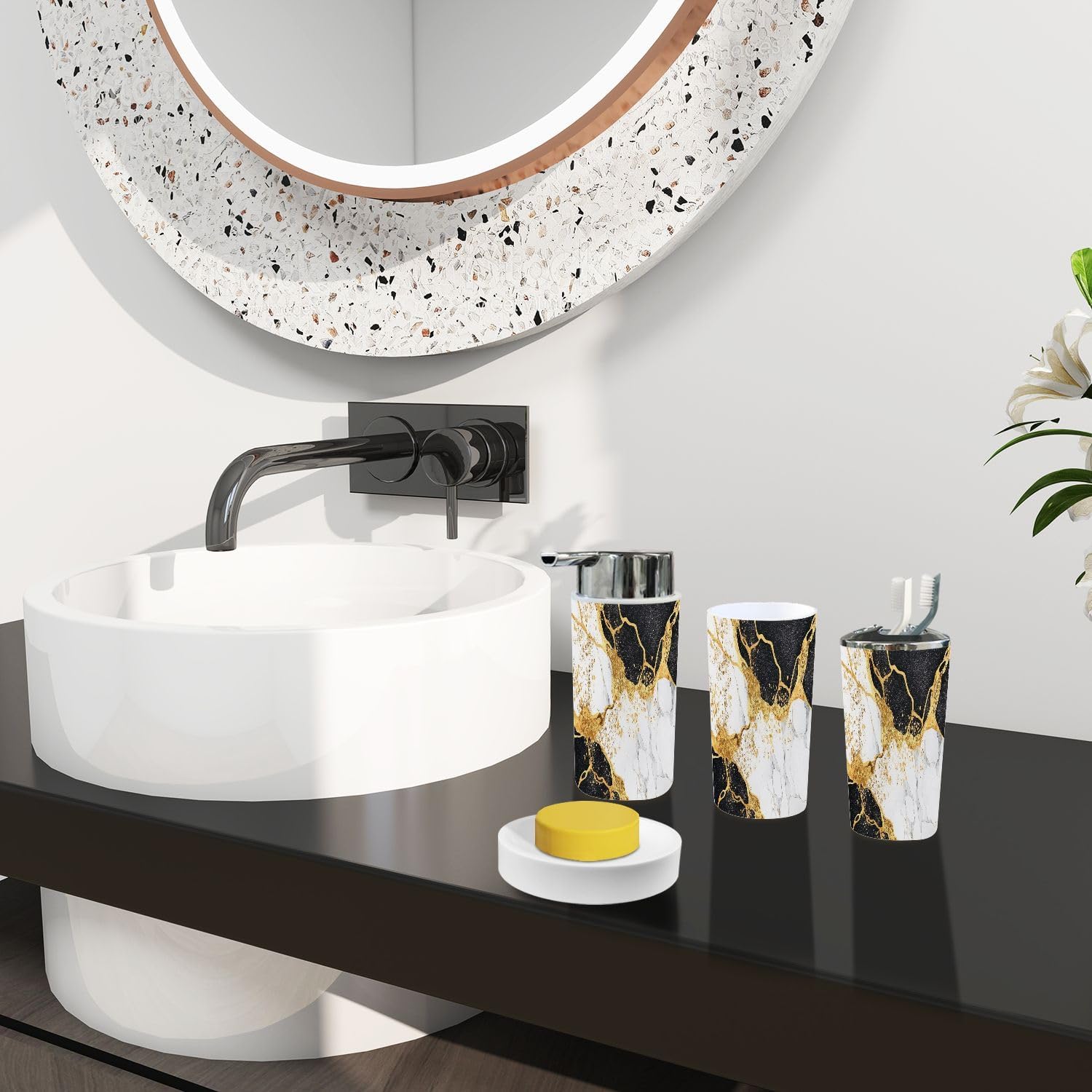 Boho Abstract Marble Bathroom Accessories Set 6 Piece