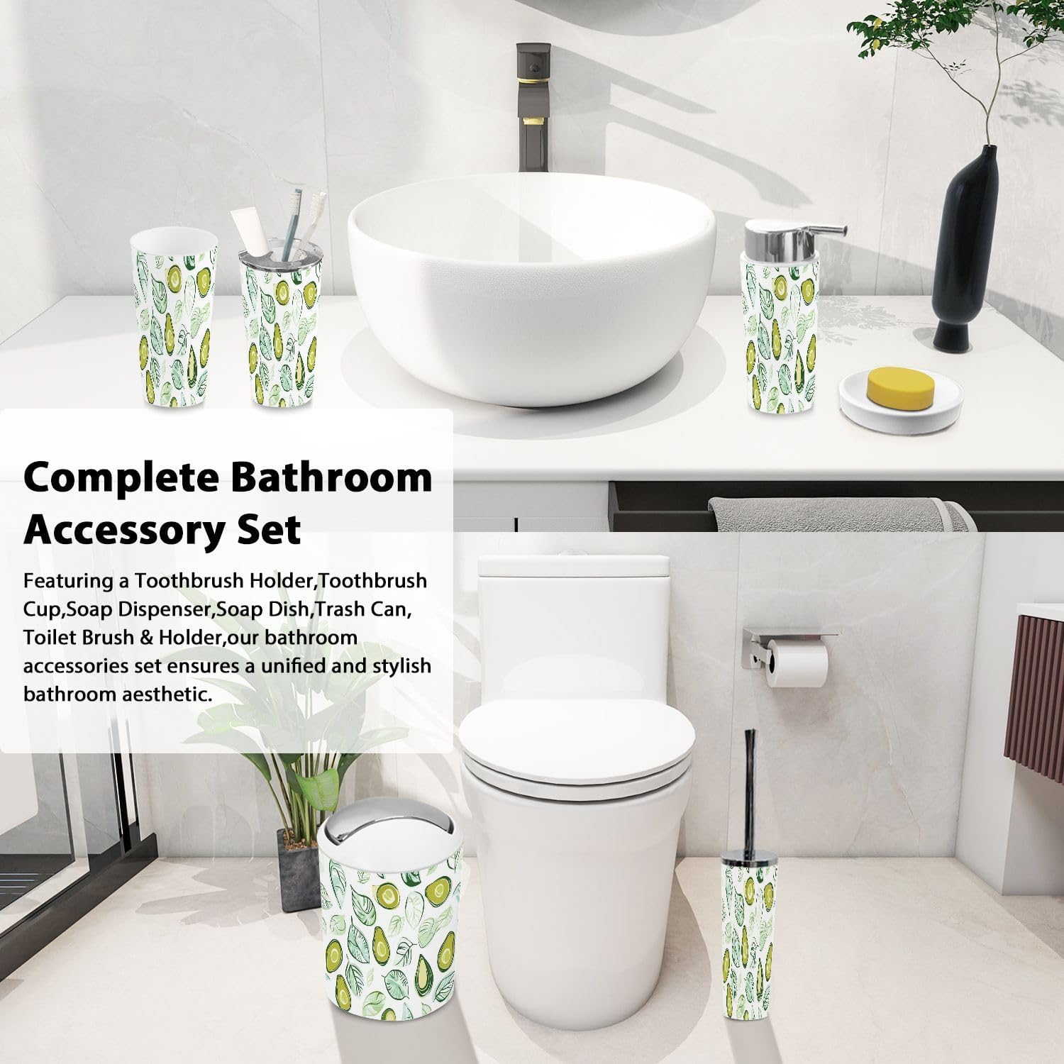 Boho Bathroom Accessory Set 6 Piece White Plastic