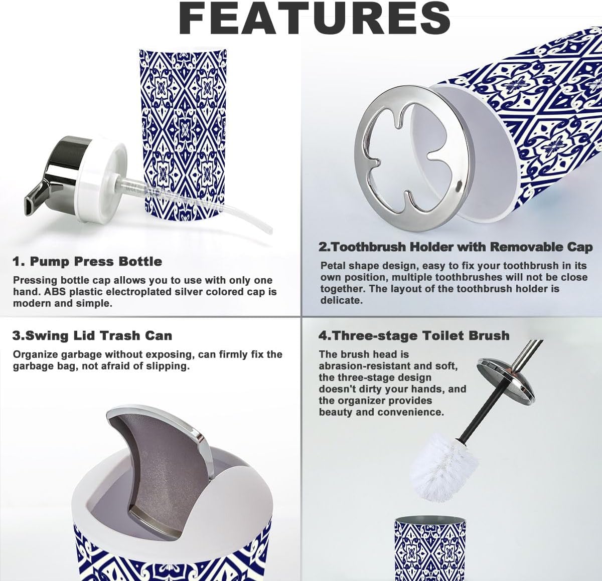 Mexican Tile Pattern 6 Piece Bathroom Accessory Set