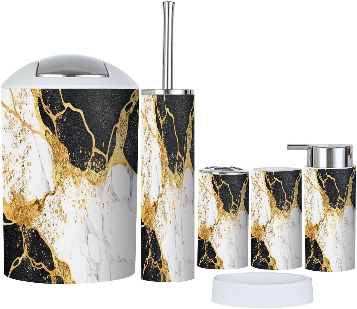 Boho Abstract Marble Bathroom Accessories Set 6 Piece