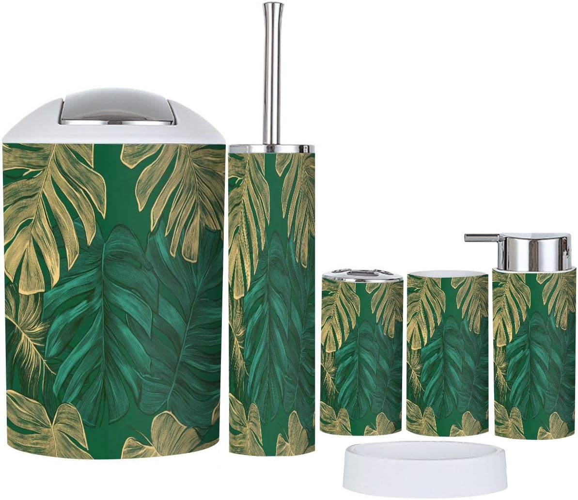 Boho Green Tropical Bathroom Accessory Set 6 Piece 1