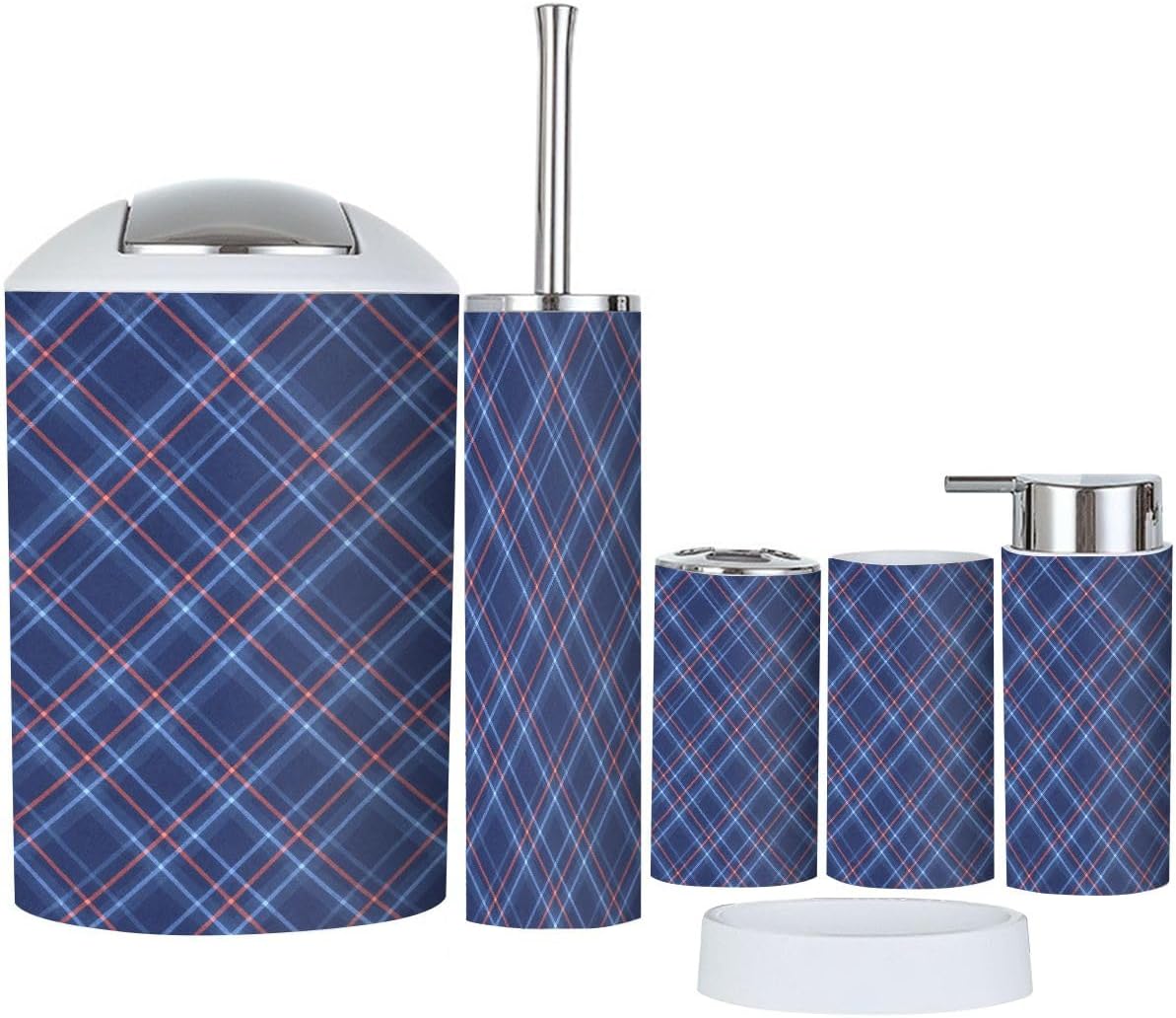 Boho Tartan Bathroom Accessory Set 6 Piece