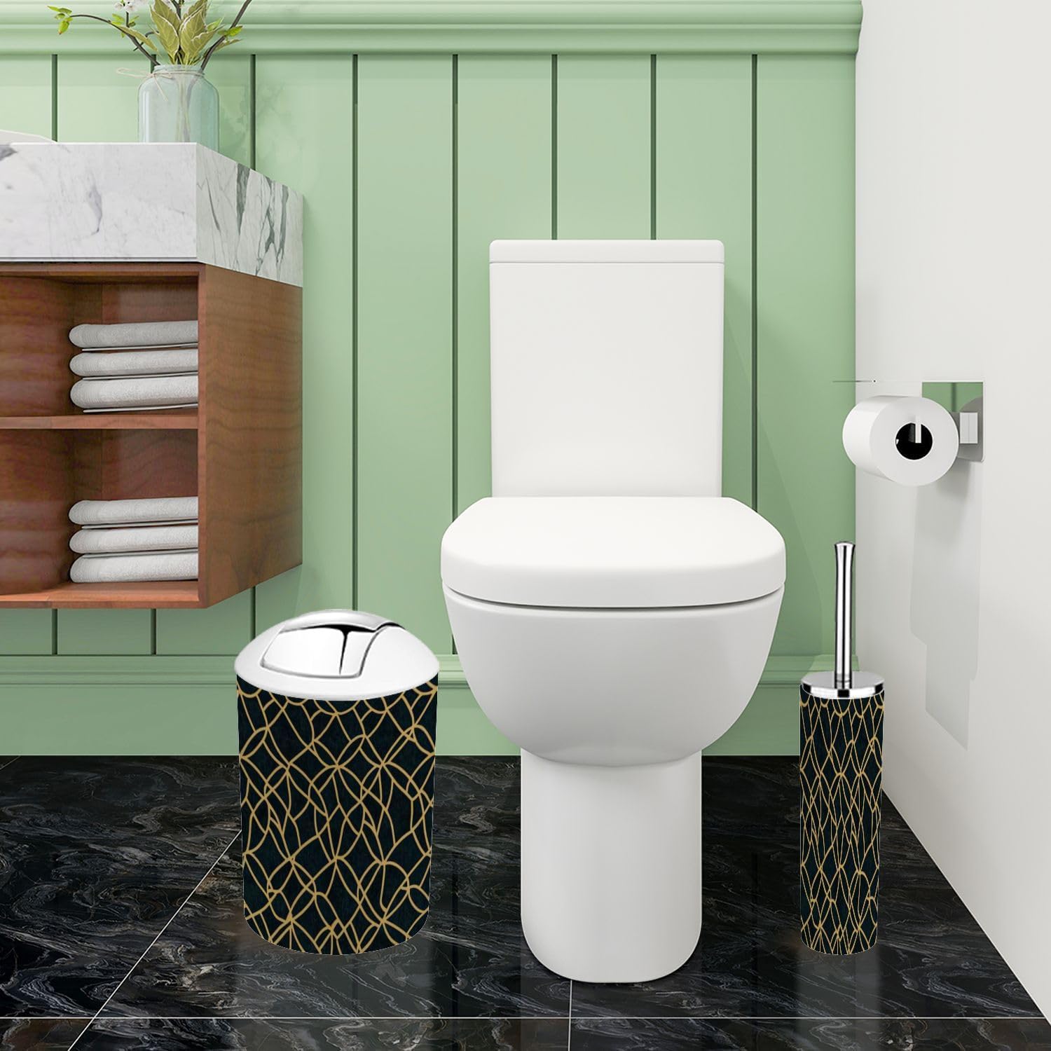 Boho Bathroom Accessory Set 6 Piece Blue Black Gold 1