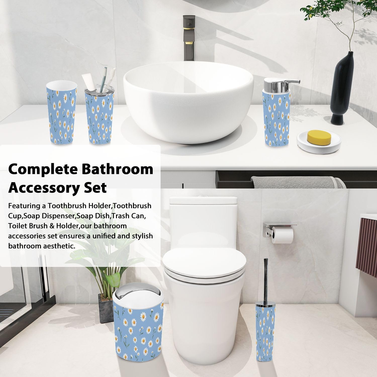 Boho Blue Bathroom Accessory Set 6 Piece 1