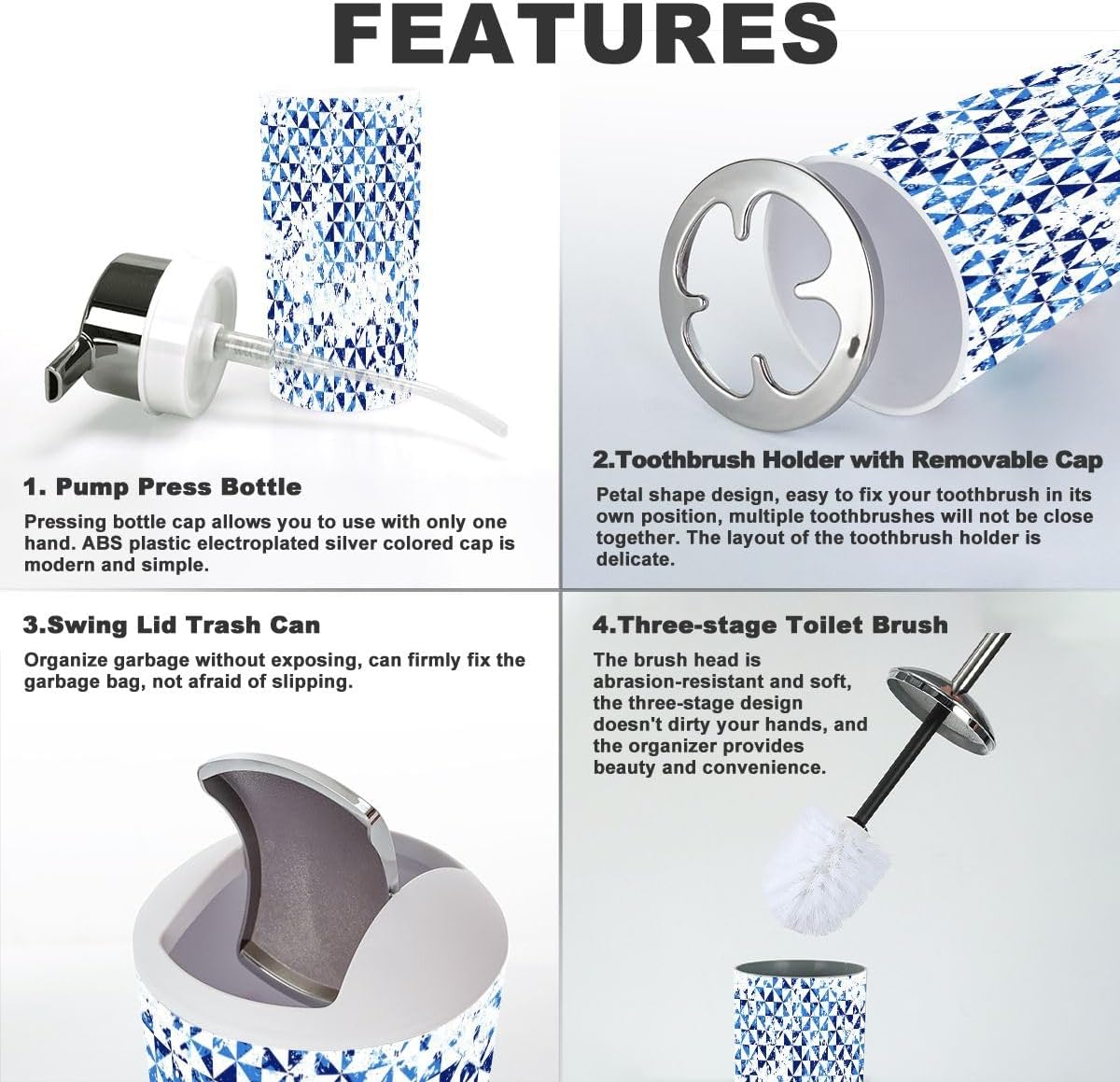 Geometric Mosaic Bathroom Accessory Set 6 Piece
