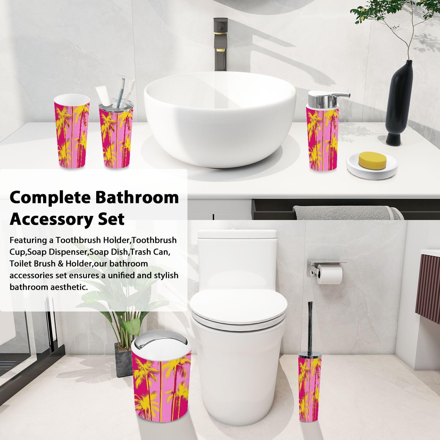 Boho Styled 6 Piece Bathroom Accessory Set