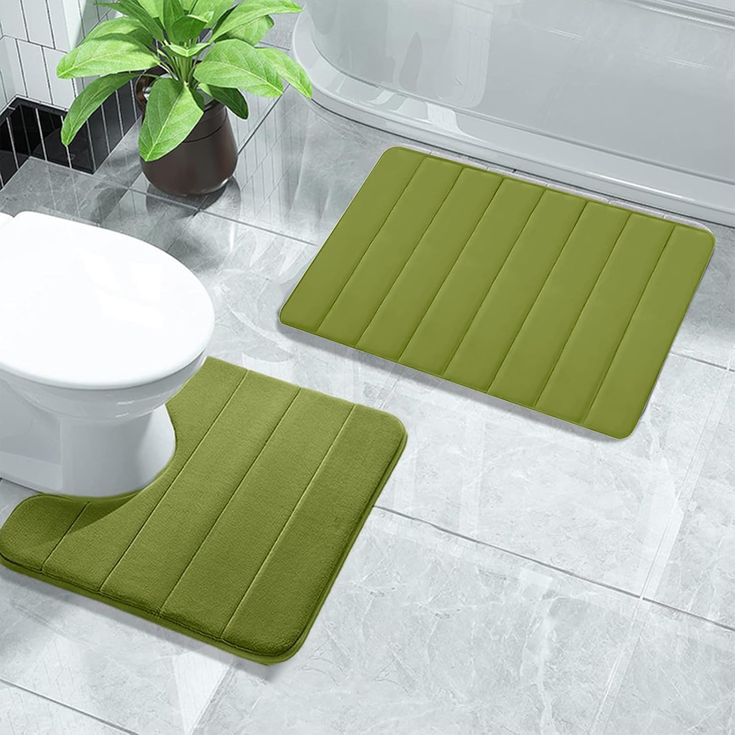 2 PCS Bath Mat Set - Soft Non-Slip Thick Machine Washable 1