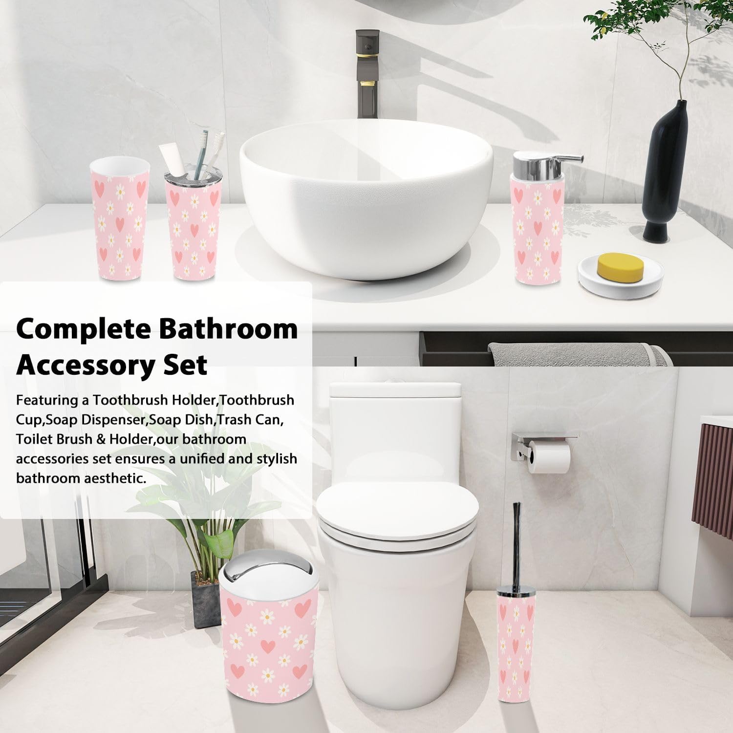 Boho Bathroom Accessory Set 6 Pieces Decorative