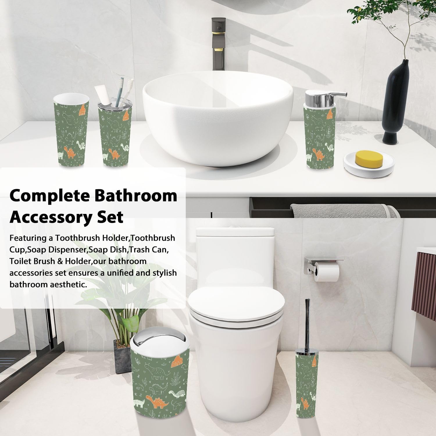 Boho Dino Bathroom Accessory Set 6 Piece