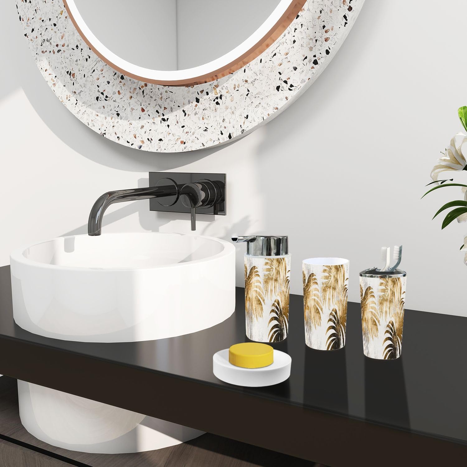 Boho Tropical Botanical Oil Art 6-Piece Bathroom Accessory Set