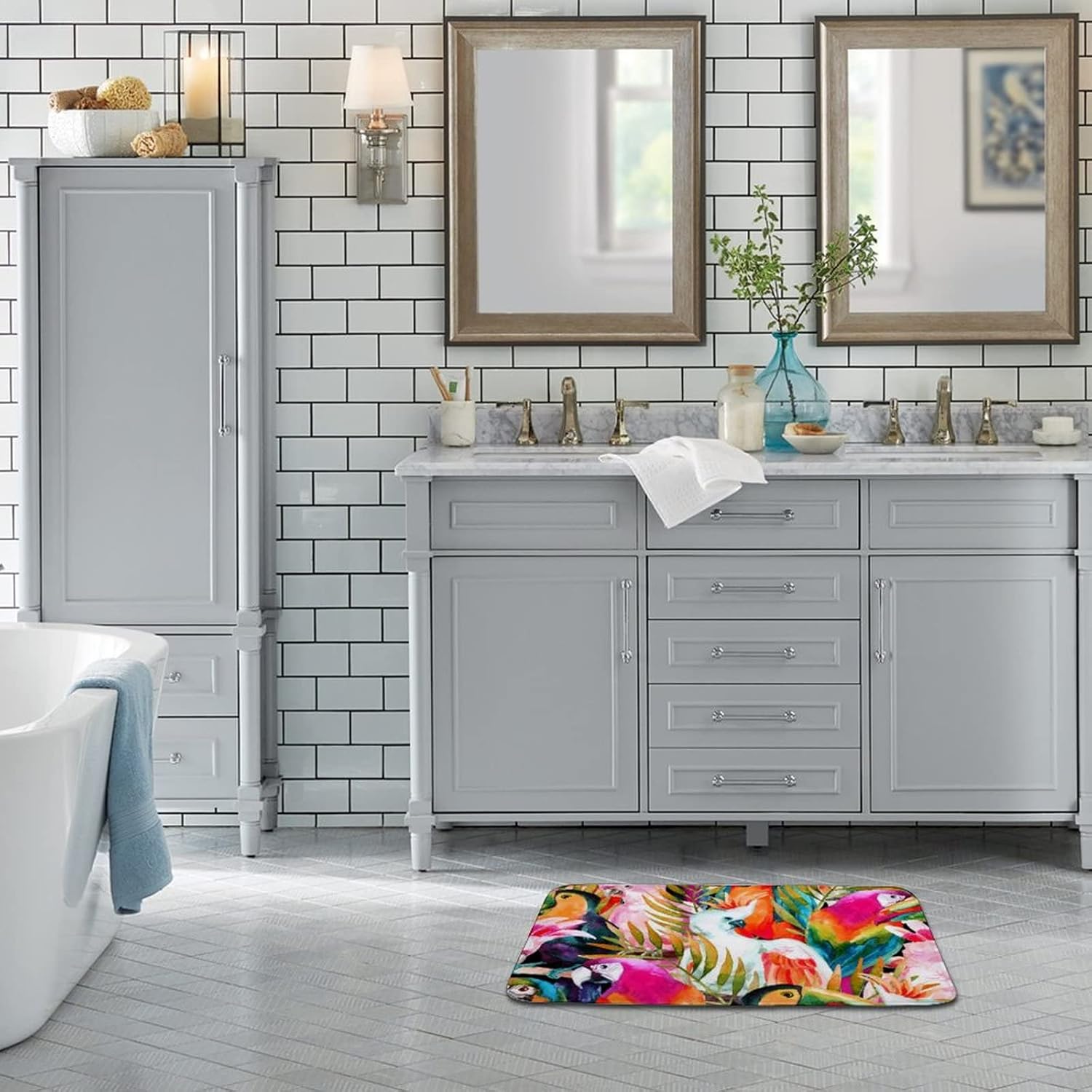 PJO Parrots and Palm Leaves Bath Mat 16x24 1
