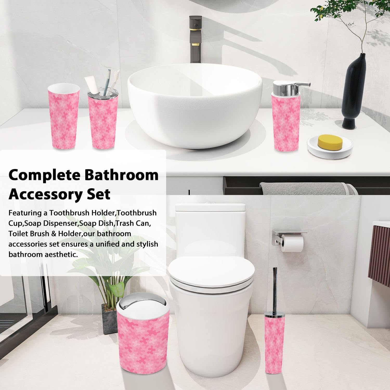 Boho Girly Bathroom Accessory Set 6 Piece