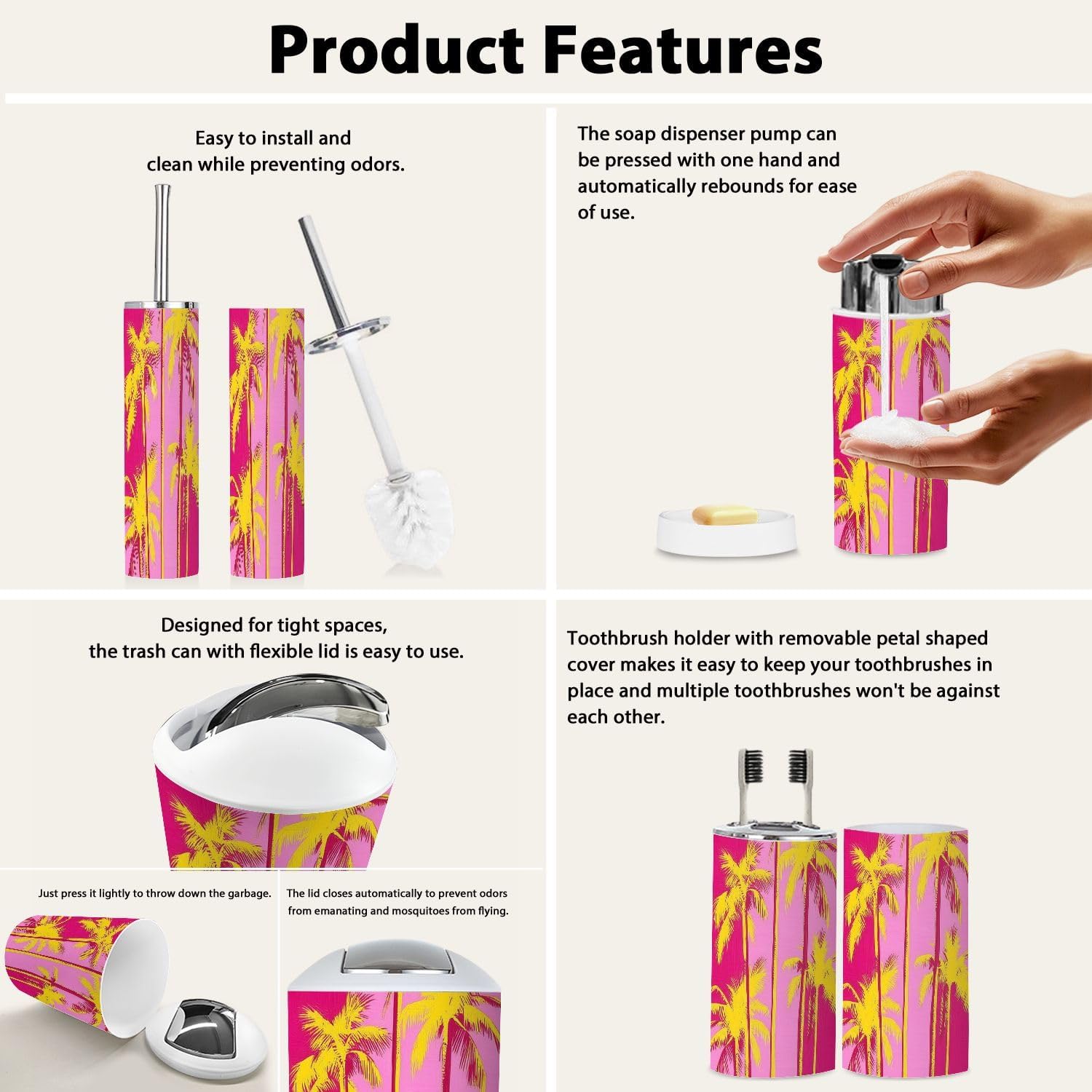 Boho Styled 6 Piece Bathroom Accessory Set
