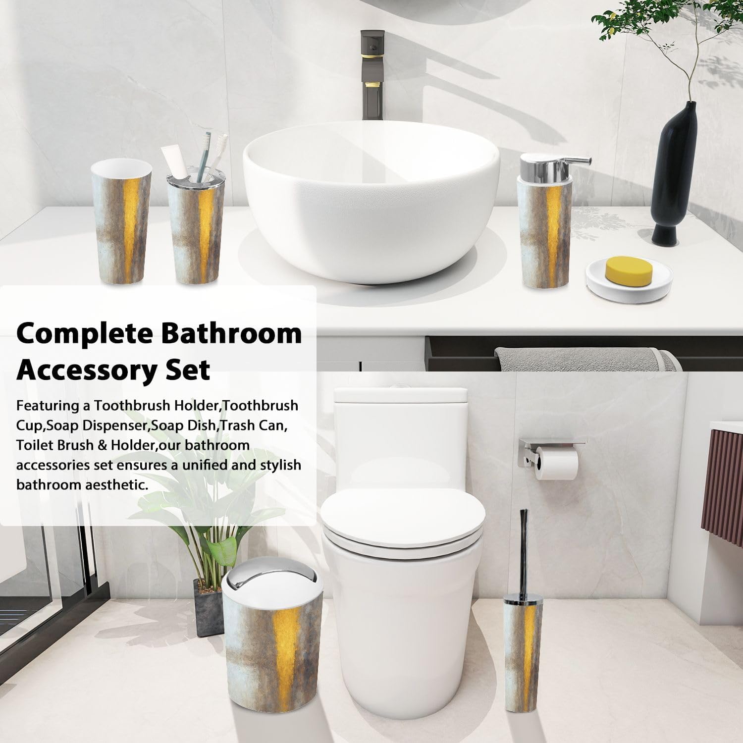 Boho Modern Bathroom Accessory Set 6 Piece