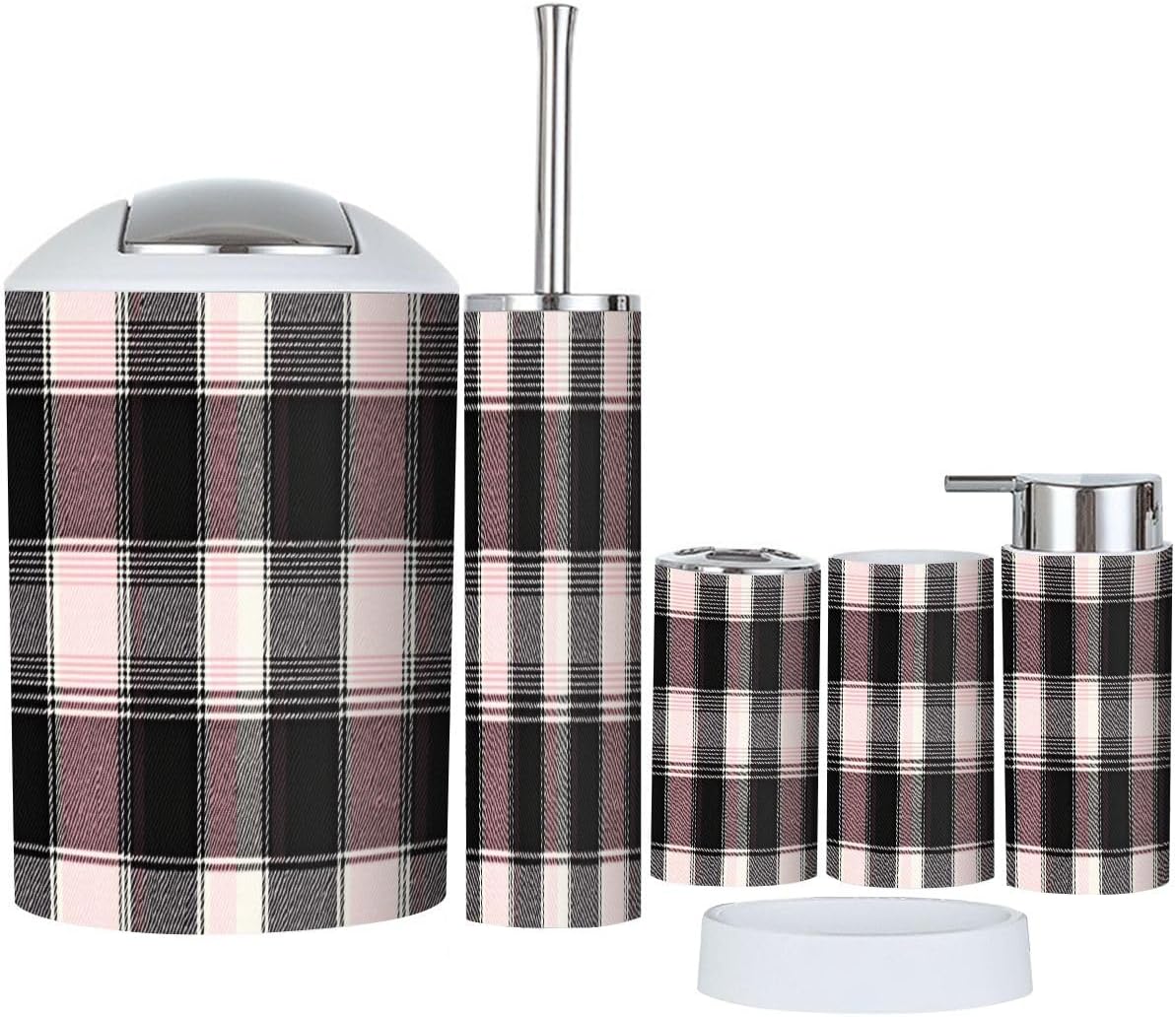 Boho Pattern Gray Cream Maroon Trash Can Set 6 Piece