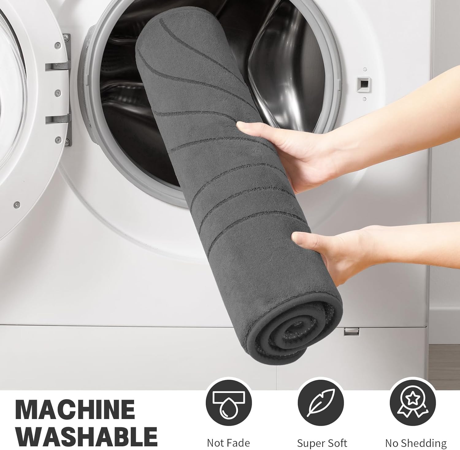 YIHOUSE 3 Piece Bath Mat Set Dark Grey