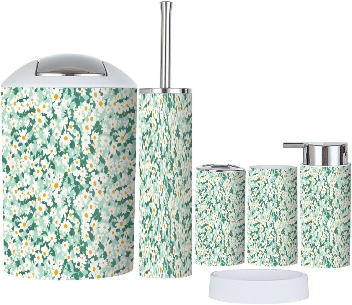 Boho Daisy Pattern 6-Piece Bathroom Accessory Set