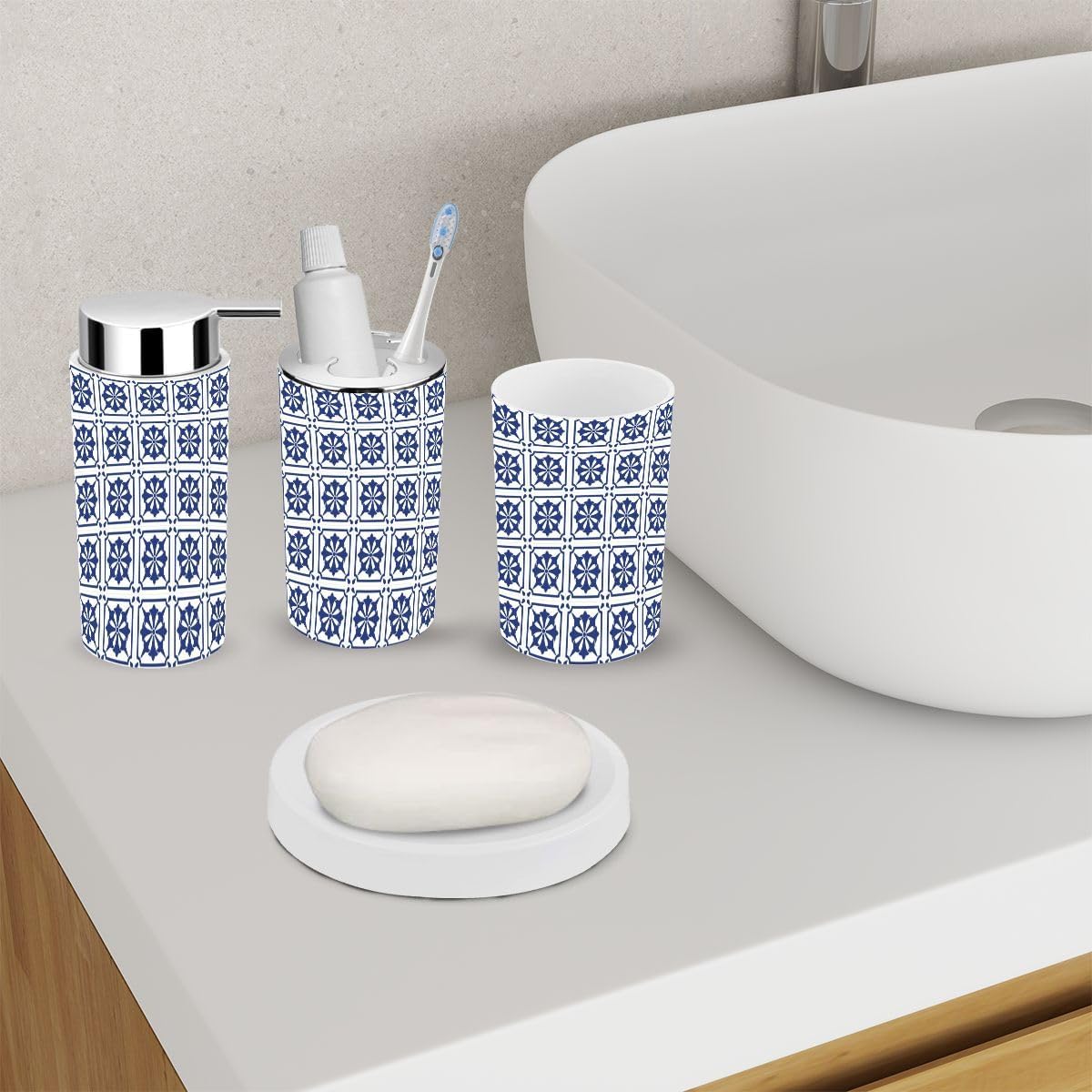 6 Piece Blue Mexican Talavera Ceramic Bathroom Accessory Set