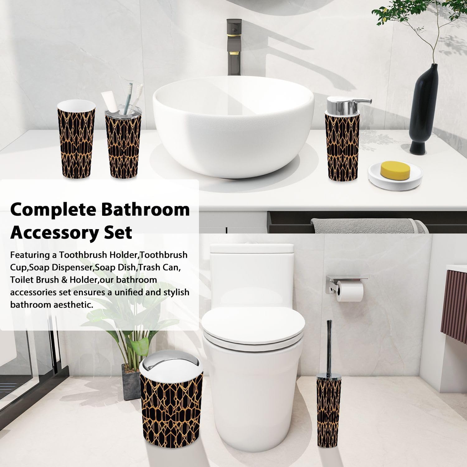 Boho Geometric Bathroom Accessory Set 6 Piece 1
