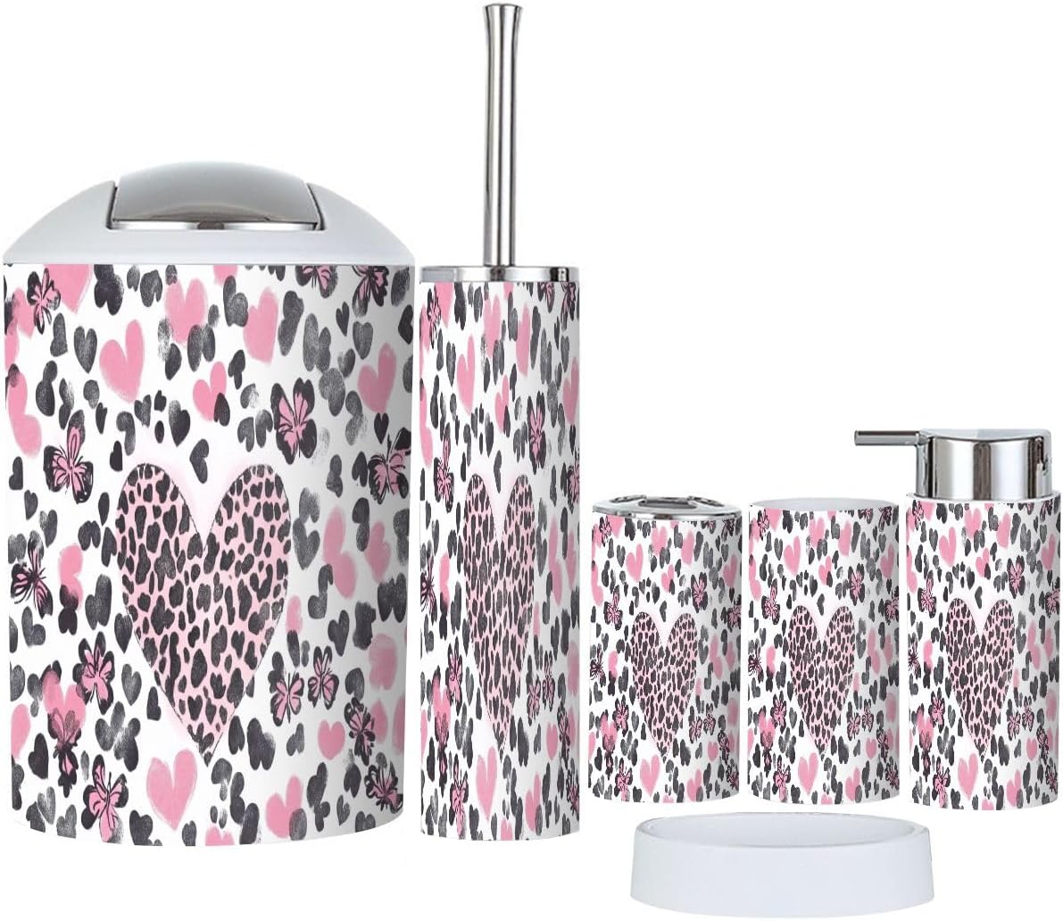 Boho Pink Bathroom Accessory Set of 6 Pieces