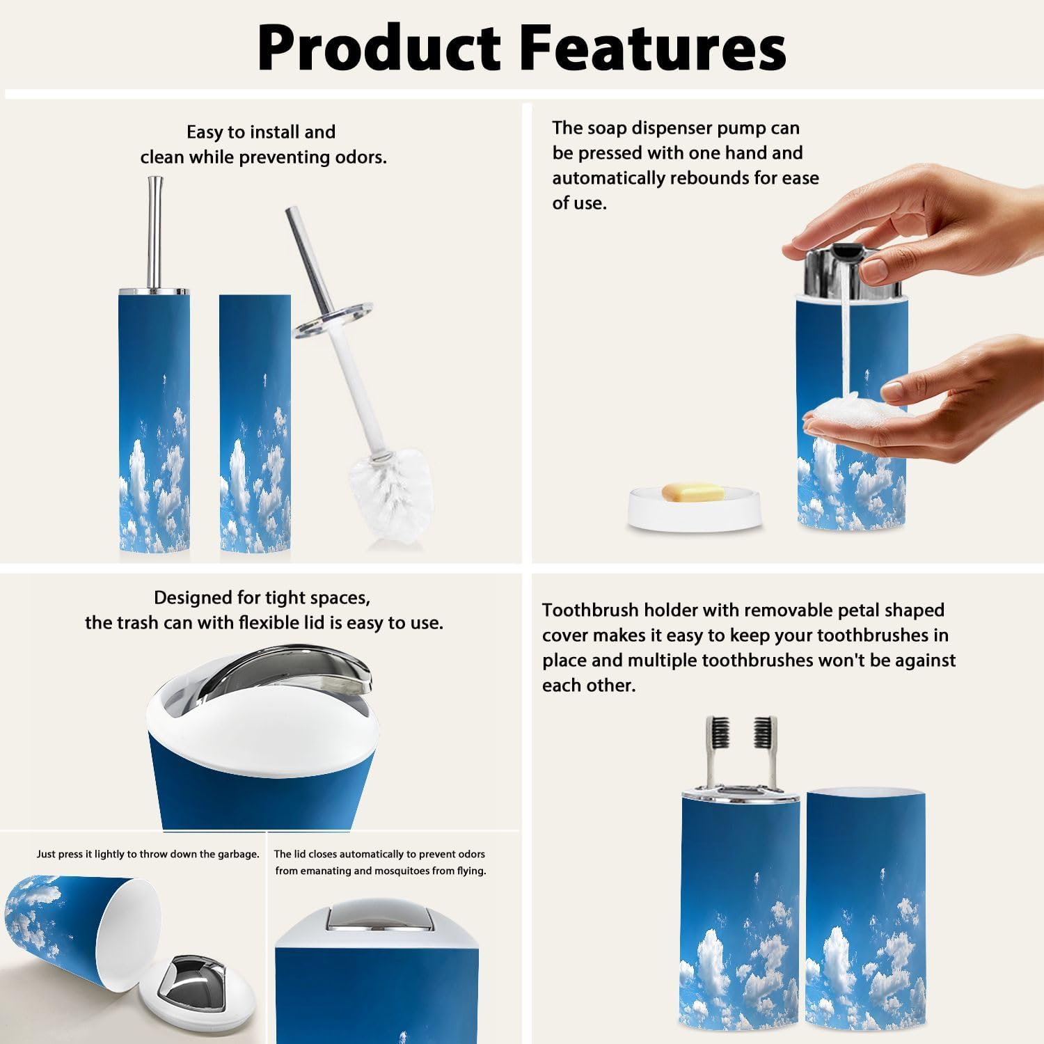 Boho Blue Sky 6-Piece Bathroom Accessory Set