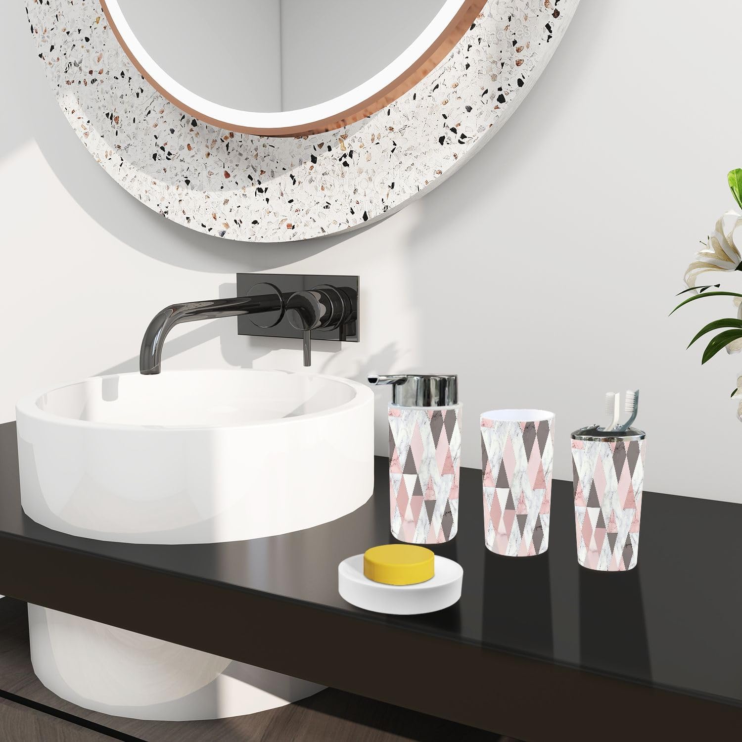 Boho Bathroom Accessory Set 6 Piece Modern Design 1