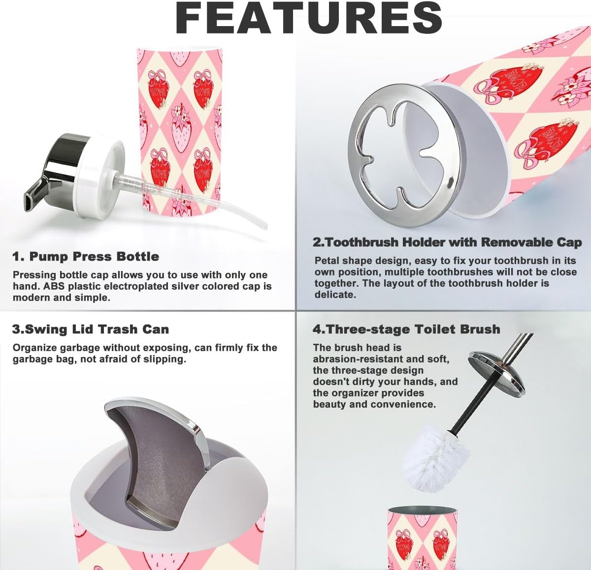 Strawberry Bow Bathroom Accessory Set 6 Piece
