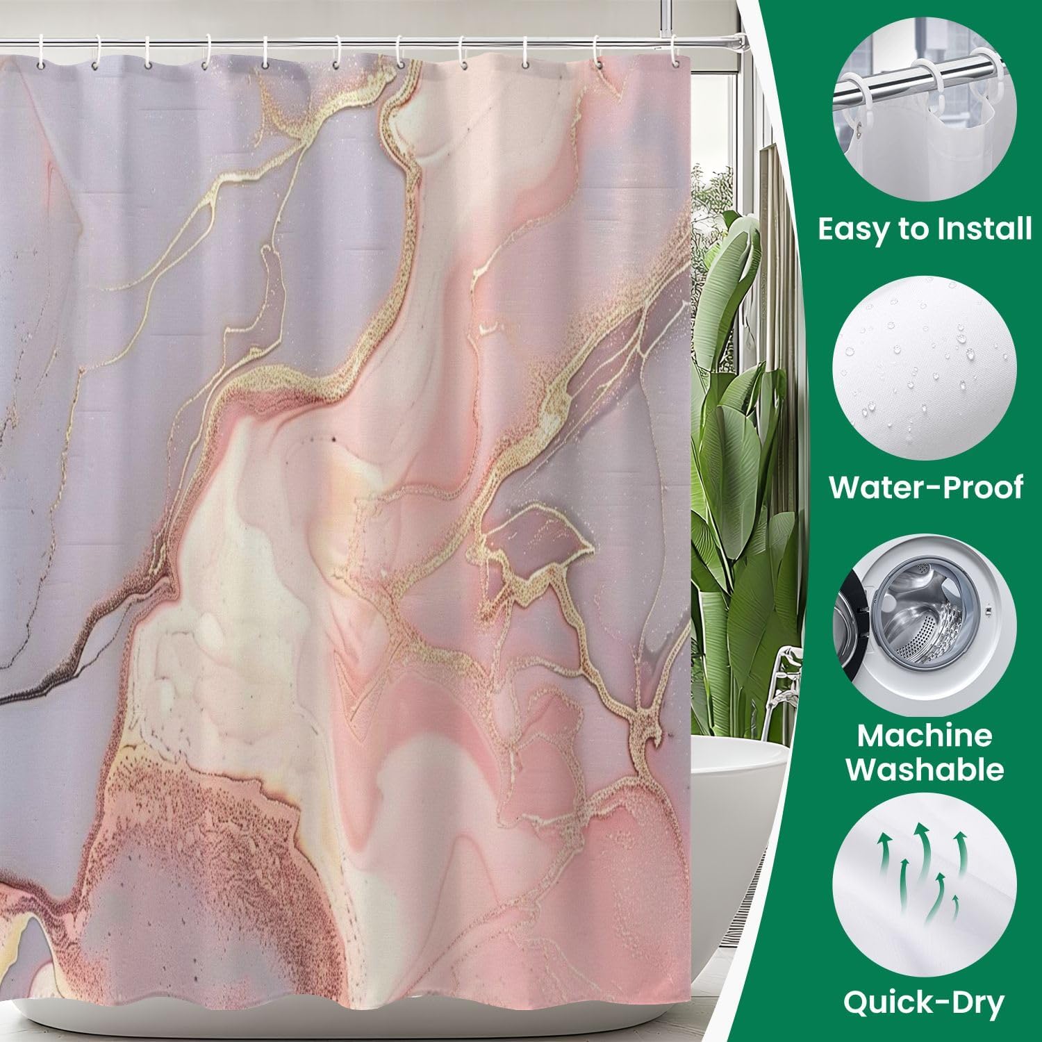 JCOOKLOFTS 4 Piece Shower Curtain Set Rose Grey Gold Stone Texture