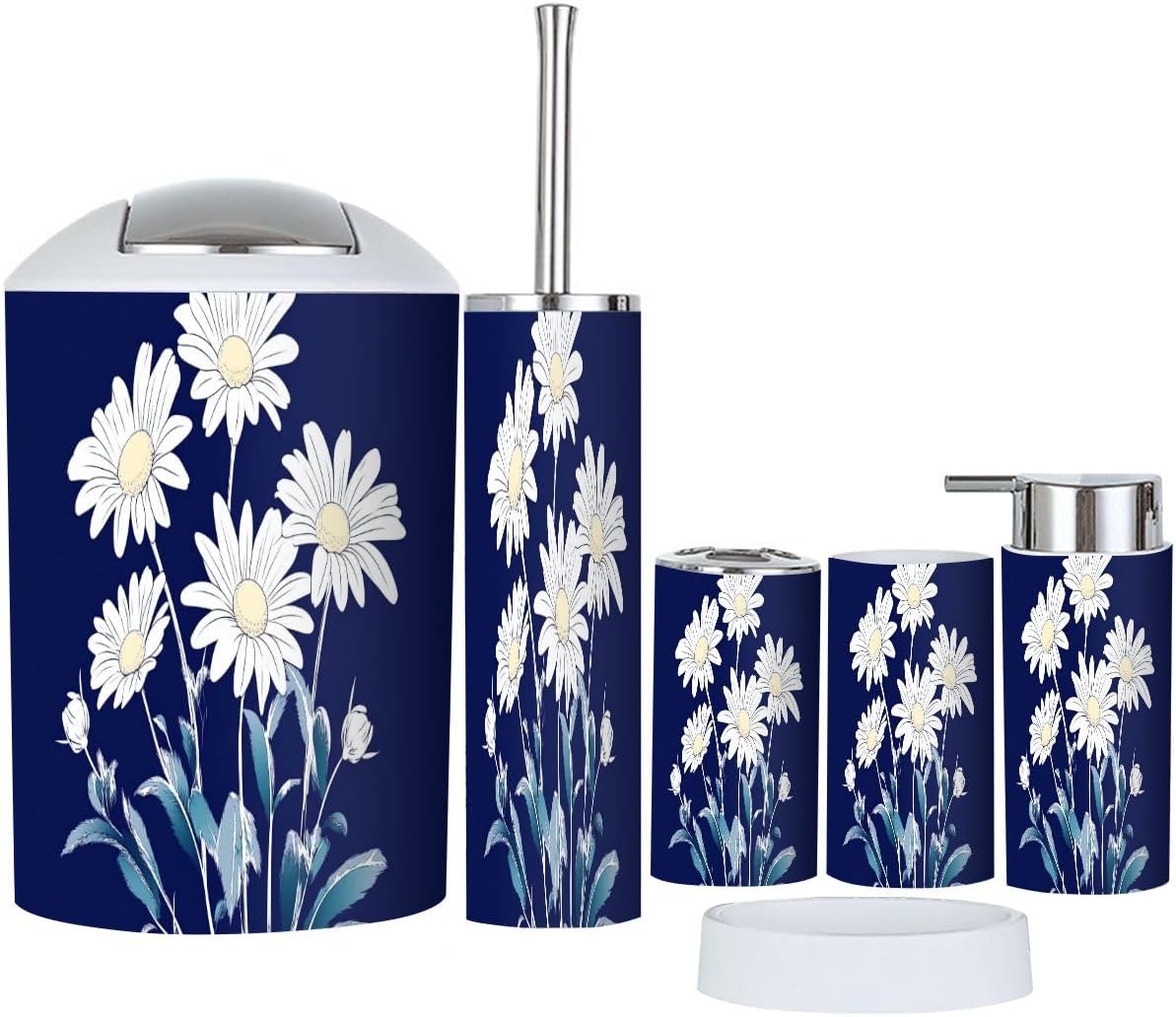 TRANQDEHOM 6-Piece Boho Daisies Bathroom Accessory Set
