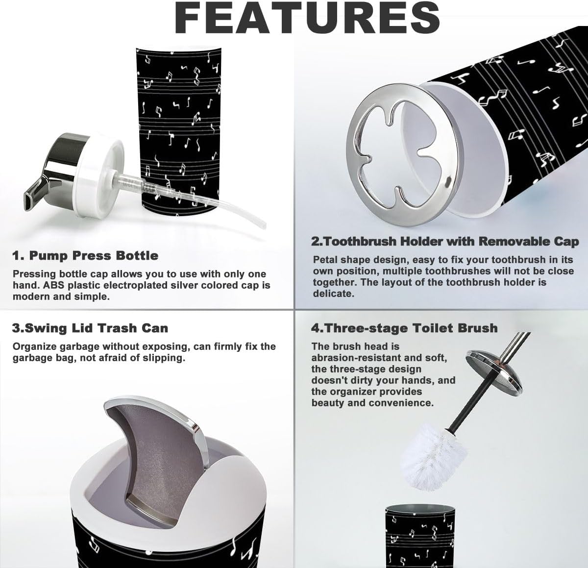 6 Piece Musical Notes Bathroom Accessory Set