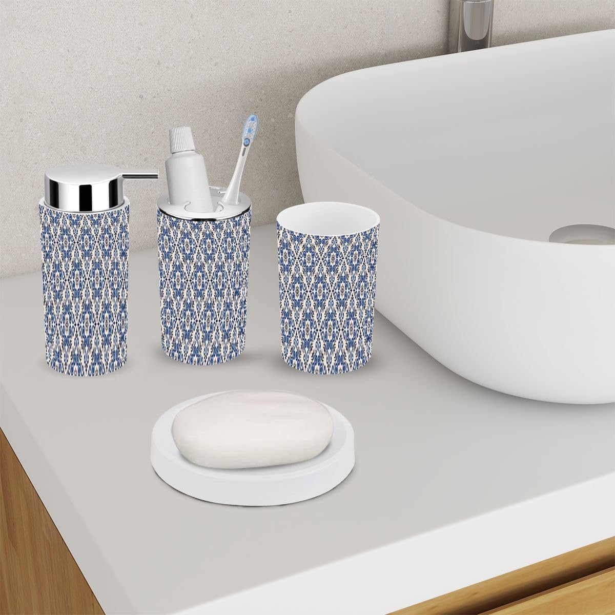 6 Piece Bathroom Accessory Set with Damask Floral Design