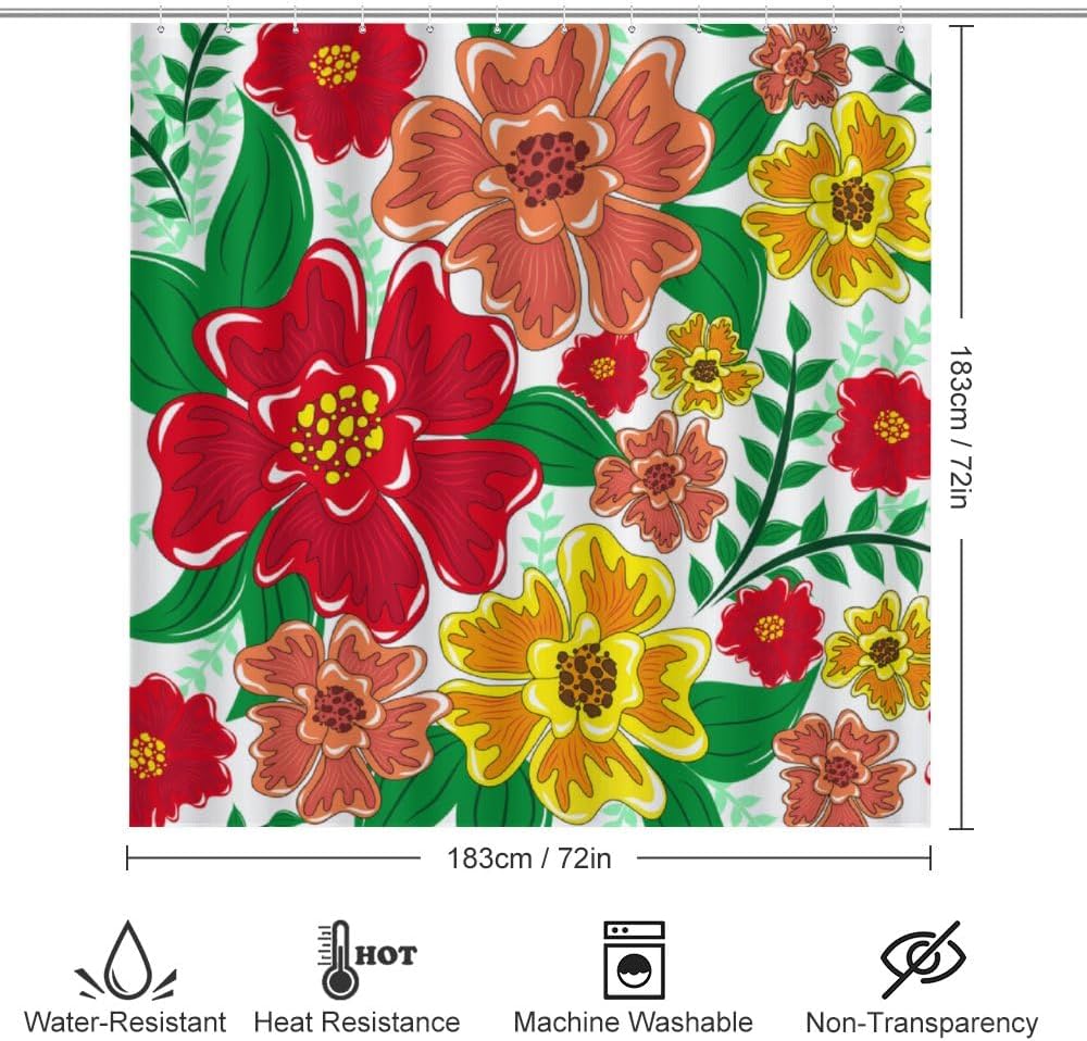 Kuizee 4-Piece Floral Shower Curtain Set with Non-Slip Rugs 1