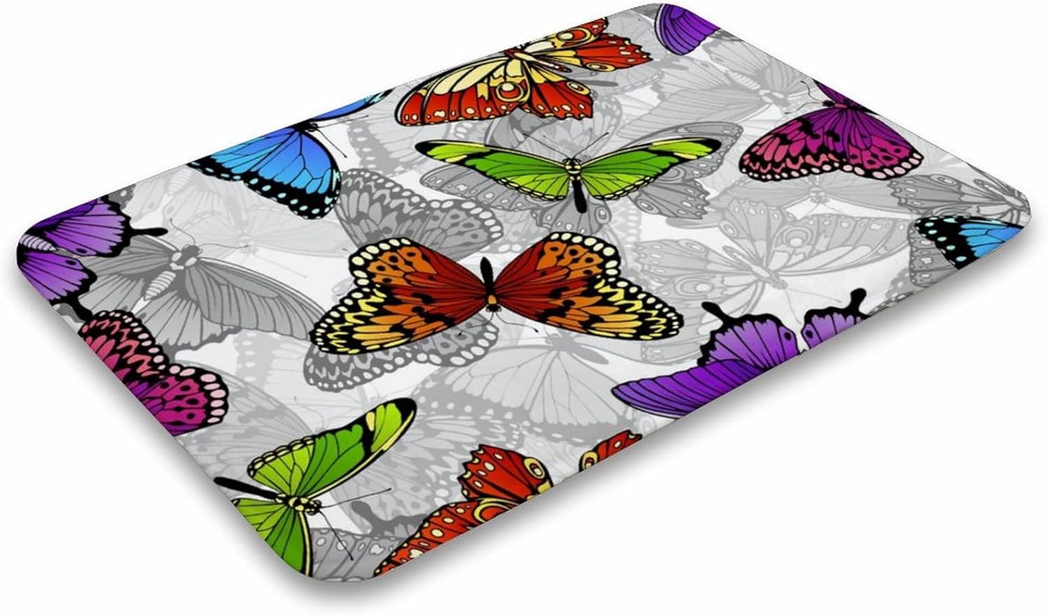 Colorful Butterflies Bath Rug Non-Slip Microfiber