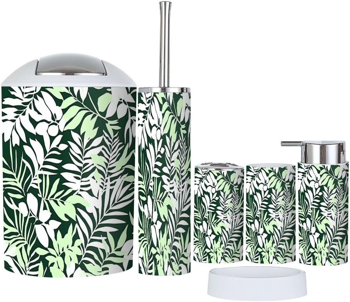 Boho Tropical Plant Bathroom Accessory Set of 6