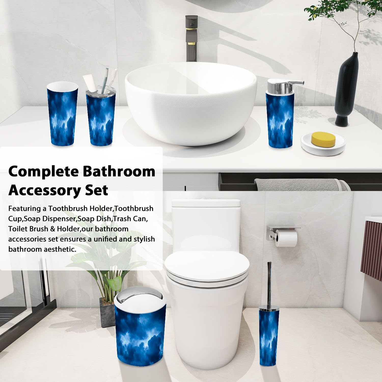 Boho Dark Clouds Bathroom Accessory Set 6 Piece