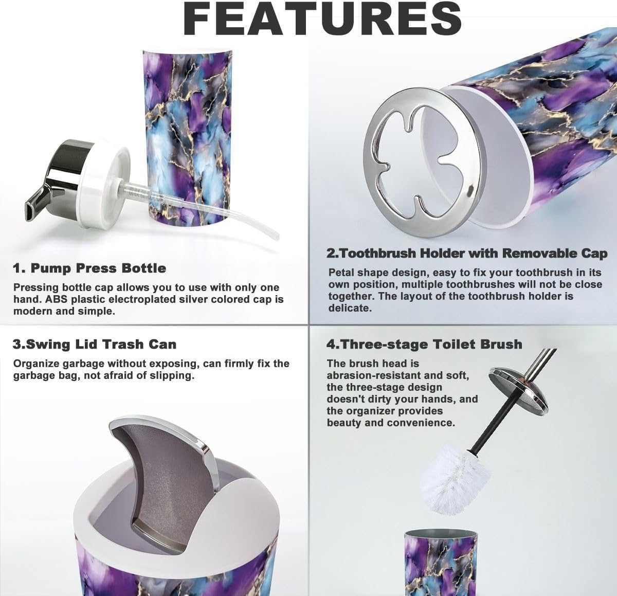 6 Piece Bathroom Accessory Set with Marble Pattern 1