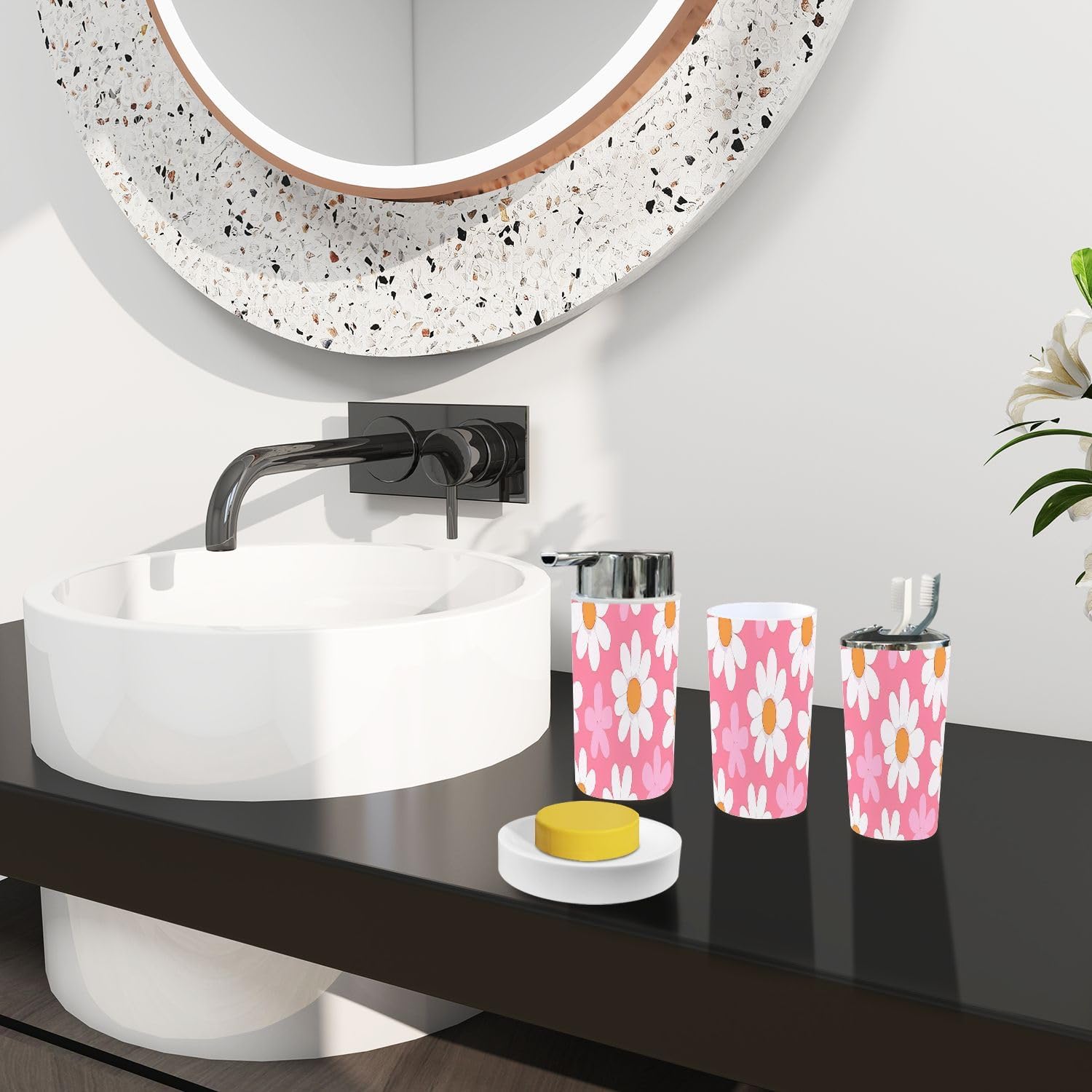 Boho Daisy Flower Bathroom Accessories 6-Piece Set