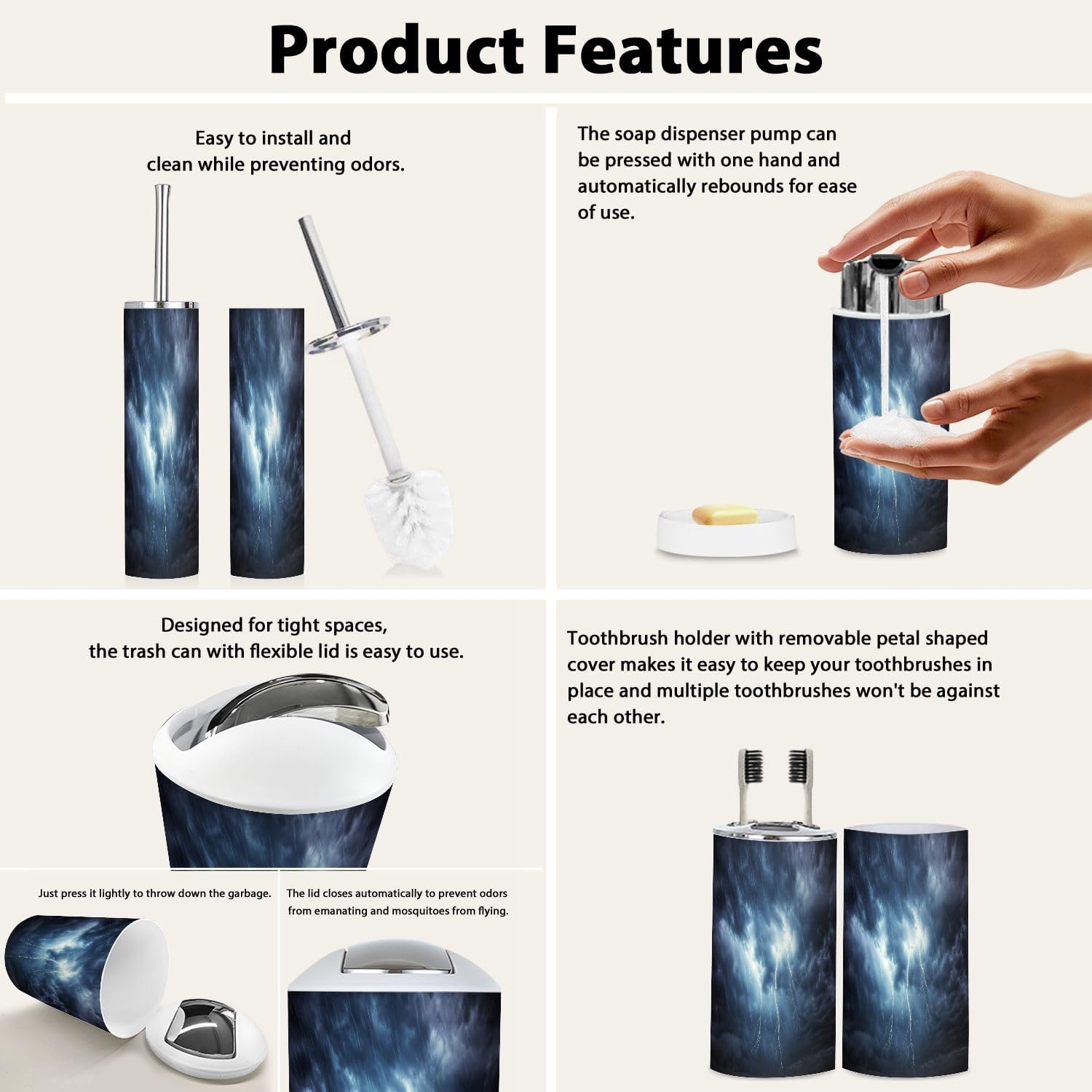 Boho Thunderstorm Bathroom Accessory Set 6 Piece
