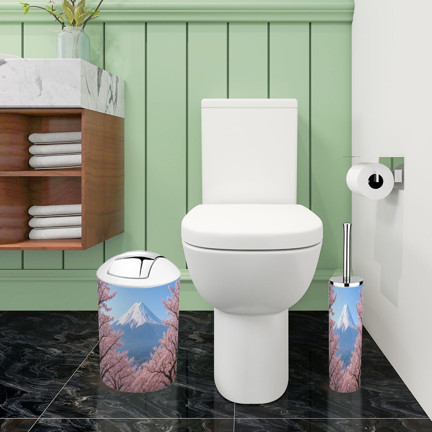 Boho Bathroom Accessory Set 6 Piece Cherry Blossom Design