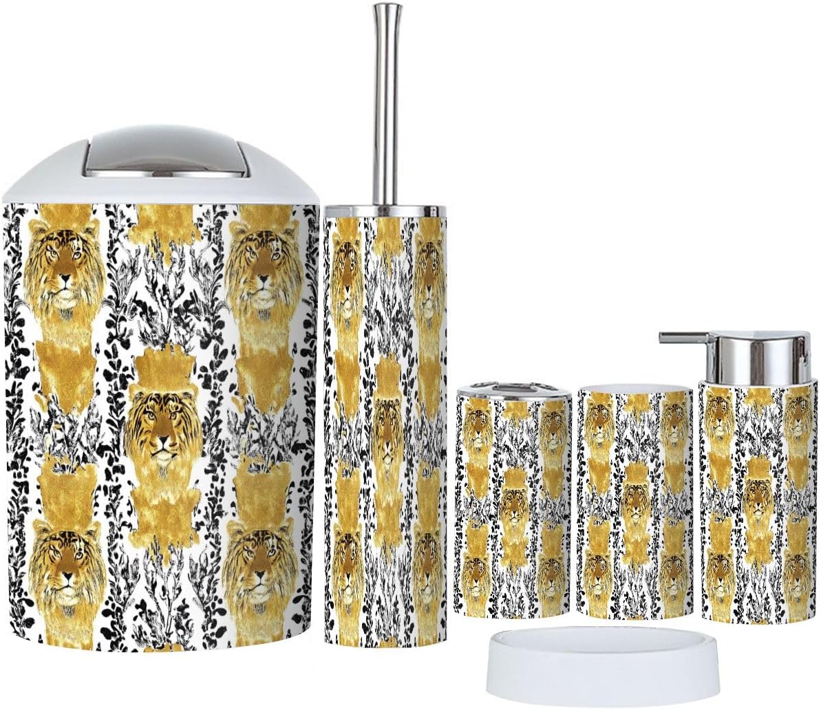 Boho Gold Damask Bathroom Accessory Set 6 Piece