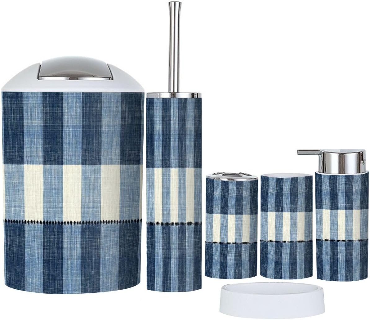 Boho French Farmhouse Blue Bathroom Accessory Set 6 Piece